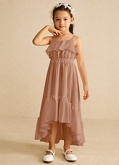Azazie Karmen Blumenmädchenkleider A-Linie Gestreift Chiffon Kleid Champagner Rosa image4
