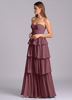 Azazie Faye Robes de demoiselle d'honneur Robe Trapèze en Mousseline de soie Encolure en Forme de Cœur Sangria image5