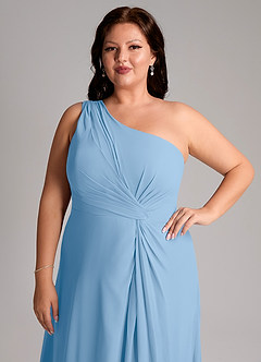 Azazie Brooke Bridesmaid Dresses Powder Blue A-Line One Shoulder Chiffon Dress image13