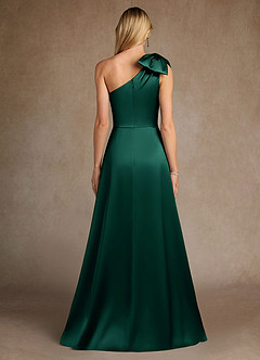 Azazie Easton vestidos de madre de la novia Vestido de Esmeralda de Satén Elástico de Corte en A con Hombro unilateral image3