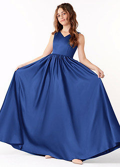 Azazie Hathaway Junior Royal Blue A-Line Bow Stretch Satin Dress image1