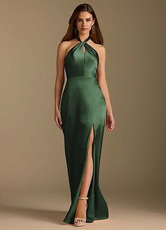 Azazie Tracie Robes de demoiselle d'honneur Robe Trapèze en Satiné métallisé Plissée Eucalyptus image6