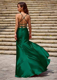 Luminous Green Spaghetti Straps Stretch Satin Open Back Prom Dress image4