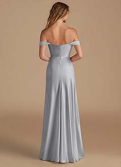 Azazie Jackalin Brautjungfernkleider Wandelbar A-Linie Schulterfrei Metallischer Satin Kleid Silber image5
