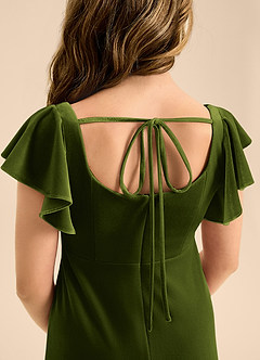 Azazie Bondi Junior Olive A-Line Bow Velvet Dress image6