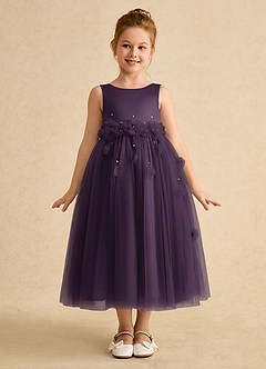 Azazie Lux Flower Girl Dresses Plum A-Line Beaded Tulle Dress image5