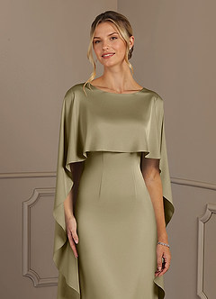 Azazie Eli Vestidos para mãe da noiva Vestir Musgo Verde de Cetim elástico de Bainha com Gargalo image5