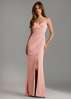 Azazie Maci Bridesmaid Dresses Rosette Sheath Pleated Mesh Dress image1