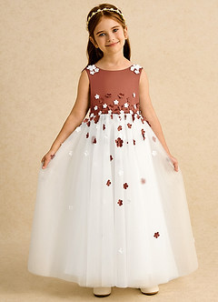 Azazie Eleni Flower Girl Dresses Ivory Auburn Ball-Gown Bow Tulle Dress image4