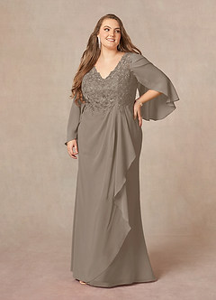 Azazie Perry Mother of the Bride Dresses Taupe Mermaid V-Neck Lace Chiffon Dress image9