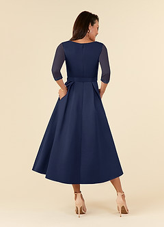 Azazie Maritza Mother of the Bride Dresses Dark Navy A-Line Pleated Matte Satin Dress image7