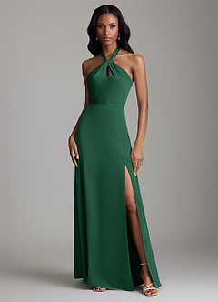 Azazie Tracie Bridesmaid Dresses Dark Green A-Line Side Slit Stretch Satin Dress image1