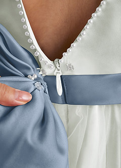 Azazie Cookie Flower Girl Dresses Ivory Dusty Blue A-Line Bow Tulle Dress image5