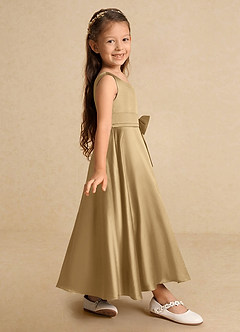 Azazie Lindy Flower Girl Dresses Gold A-Line Pleated Matte Satin Dress image5