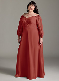 Azazie Rubina Final Sale Dusty Blue A-Line Long Sleeve Chiffon Dress image10