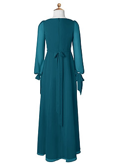 Azazie Leonia Junior Ink Blue A-Line with Pockets Chiffon Dress image8