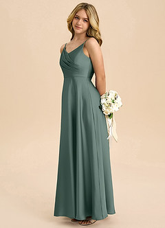 Azazie Bug Junior Sea Moss A-Line Pleated Stretch Satin Dress image7