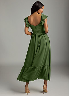 Azazie Anaya Bridesmaid Dresses Olive A-Line Pleated Chiffon Dress image5