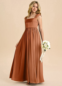 Azazie Hattie Junior Copper A-Line Pleated Stretch Satin Dress image6