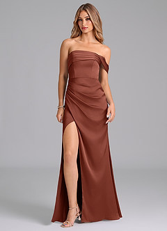 Azazie Lisbeth Bridesmaid Dresses Auburn Mermaid Off the Shoulder Stretch Satin Convertible Dress image3