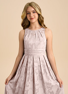 Azazie Bibiane Junior Abito A-Line in Burnout Floreale Plissettato Rosa Rossore image7