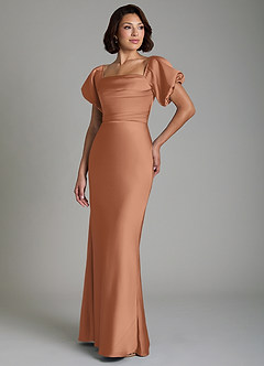 Azazie Lea Bridesmaid Dresses Bronzer Mermaid Off the Shoulder Stretch Satin Convertible Dress image4