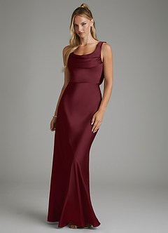 Azazie Elena Bridesmaid Dresses Cabernet Mermaid Pleated Stretch Satin Dress image1