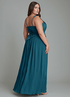 Azazie Stephanie Robes de demoiselle d'honneur Robe Trapèze en Satin extensible Plissé Bleu Encre image8