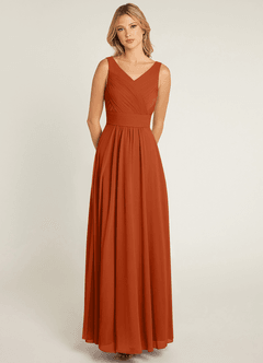 Azazie Pierrette Bridesmaid Dresses Burnt Orange A-Line Pleated Chiffon Dress image1