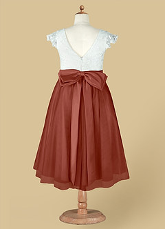 Azazie Vetty Flower Girl Dresses Ivory Auburn A-Line Lace Tulle Dress image13