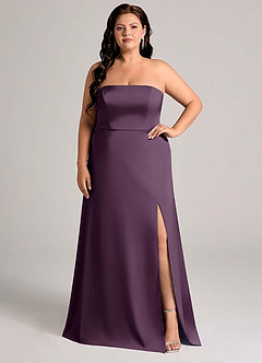 Azazie Wren Bridesmaid Dresses Plum A-Line Strapless Stretch Satin Convertible Dress image8