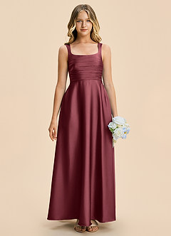Azazie Azaria Junior A-Linie Plissee Stretch-Satin Kleid Merlot image3