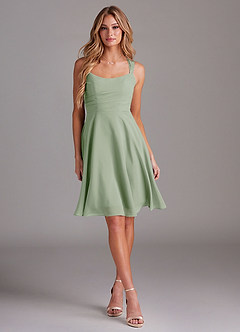 Azazie Vina Bridesmaid Dresses Dusty Sage A-Line Lace Chiffon Dress image3