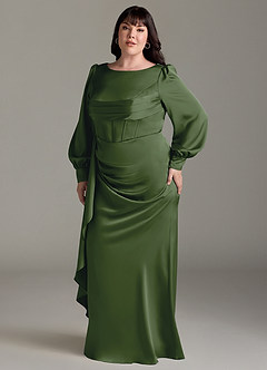 Azazie Raye Robes de demoiselle d'honneur Robe Sirène en Satin extensible Manche longue Genévrier image10