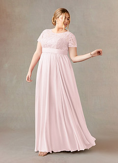 Azazie Annette Mother of the Bride Dresses Blushing Pink A-Line Lace Chiffon Dress image9