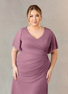 Azazie Selah Mother of the Bride Dresses Vintage Mauve A-Line V-Neck ruched Mesh Dress image9
