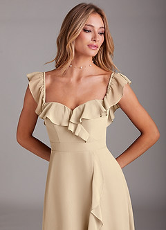 Azazie Lyra Bridesmaid Dresses Champagne A-Line Chiffon Convertible Dress image10