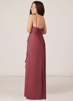 Azazie Kaylee Junior Robe Trapèze en Mousseline de soie avec ceinture Merlot image5