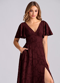 Azazie Kimber Jurken voor bruidsmeisjes Jurk van Bloemen Burn-out met A-Lijn met Zakken Cabernet image9