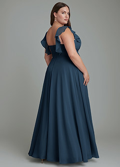 Azazie Leilani Brautjungfernkleider A-Linie Plissee Chiffon Kleid Dunkelmarine image3