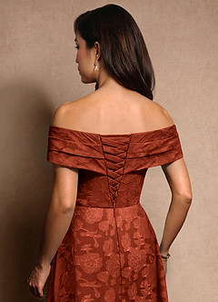 Azazie New Britain Mother of the Bride Dresses Auburn A-Line Pleated Floral Burnout Dress image8