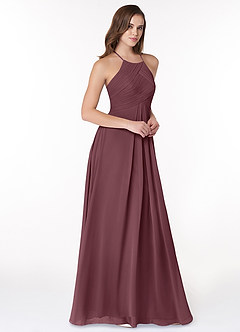 Azazie Ginger Bridesmaid Dresses Sangria A-Line Halter Pleated Chiffon Dress image1