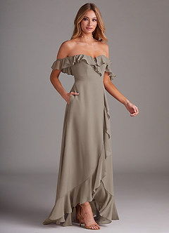 Azazie Lyra Bridesmaid Dresses Taupe A-Line Chiffon Convertible Dress image6