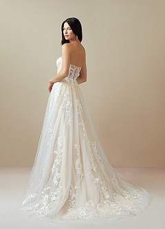 Azazie Aurorie Wedding Dresses Diamond White Champagne A-Line Sequins Tulle Dress image4
