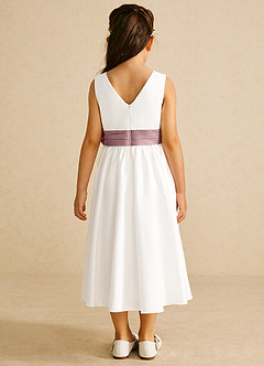 Azazie Darling Flower Girl Dresses Ivory Dusty Rose A-Line Bow Cotton Dress image5