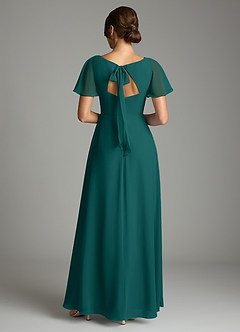 Azazie Kimber Bridesmaid Dresses Peacock A-Line Flounce Sleeve Chiffon Dress image3
