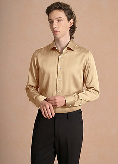 front Julian Champagne Stretch Satin Dress Shirt