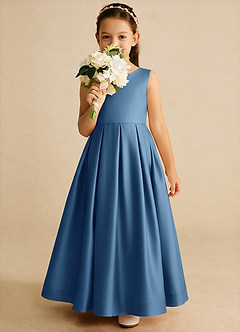 Azazie Cailee Flower Girl Dresses Twilight Ball-Gown Pleated Matte Satin Dress image3