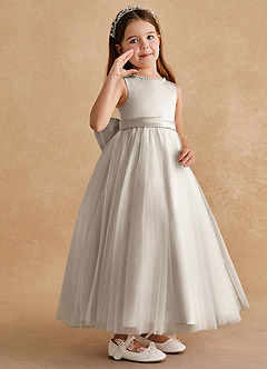 Azazie Cookie Flower Girl Dresses Frost A-Line Bow Tulle Dress image2