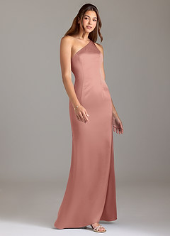 Azazie Arleth Brautjungfernkleider A-Linie One-Shoulder Stretch-Satin Kleid Rosettenrosa image4